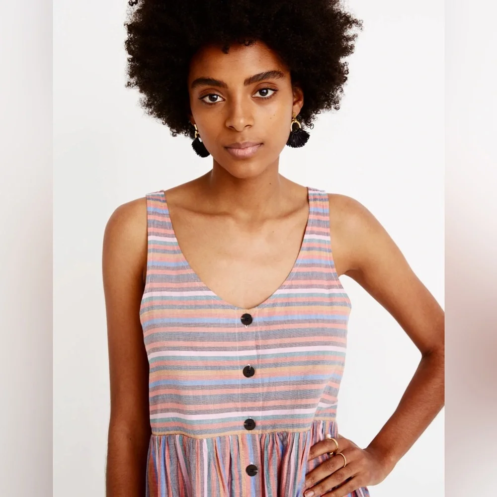 MADEWELL Scoopneck Tank Mini Dress‎ in Rainbow Stripe Women’s Size Small